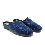 Сини анатомични дамски пантофки, текстилна материя - равни обувки за целогодишно ползване N 100011578