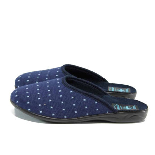 Сини анатомични дамски пантофки, текстилна материя - равни обувки за целогодишно ползване N 100011580