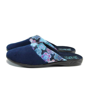 Сини анатомични дамски пантофки, текстилна материя - равни обувки за целогодишно ползване N 100011579