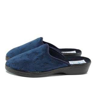 Сини анатомични дамски пантофки, текстилна материя - равни обувки за целогодишно ползване N 100011577