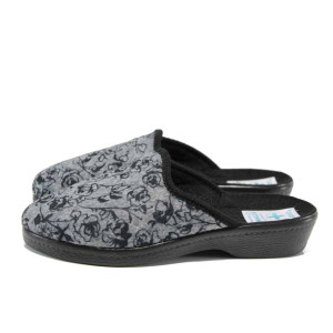 Сиви анатомични дамски пантофки, текстилна материя - равни обувки за целогодишно ползване N 100011576