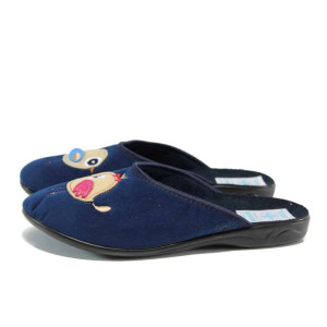 Сини анатомични дамски пантофки, текстилна материя - равни обувки за целогодишно ползване N 100011581