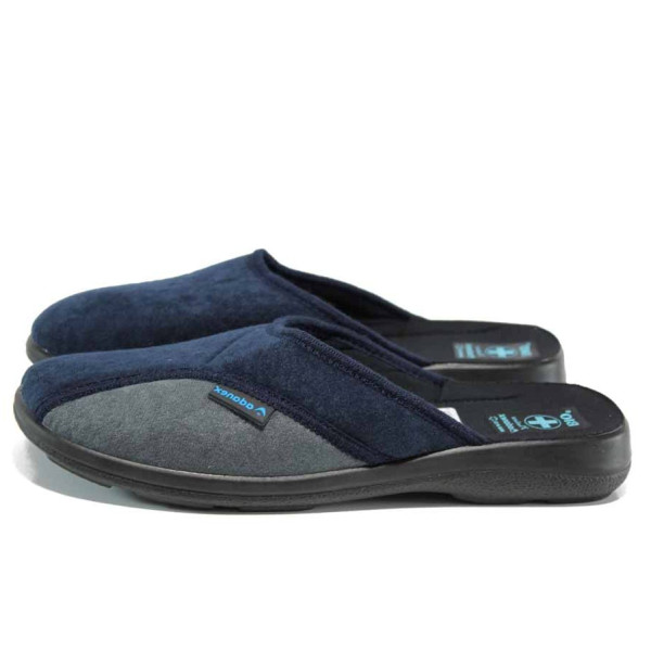 Сини анатомични мъжки чехли, текстилна материя - равни обувки за целогодишно ползване N 100011583