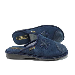 Тъмносини анатомични дамски пантофки, текстилна материя - равни обувки за целогодишно ползване N 100011596