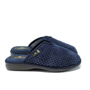 Тъмносини анатомични дамски пантофки, текстилна материя - равни обувки за целогодишно ползване N 100011591