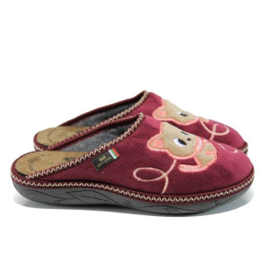 Винени анатомични дамски пантофки, текстилна материя - равни обувки за целогодишно ползване N 100011589