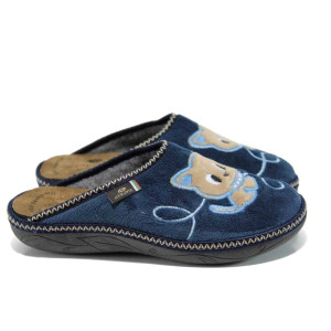 Тъмносини анатомични дамски пантофки, текстилна материя - равни обувки за целогодишно ползване N 100011590