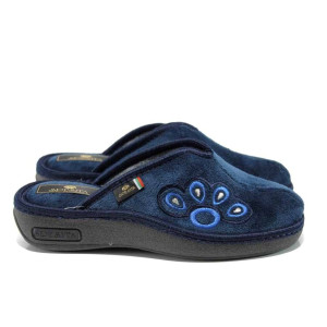 Тъмносини анатомични дамски пантофки, текстилна материя - равни обувки за целогодишно ползване N 100011585