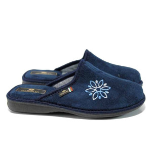 Тъмносини анатомични дамски пантофки, текстилна материя - равни обувки за целогодишно ползване N 100011587