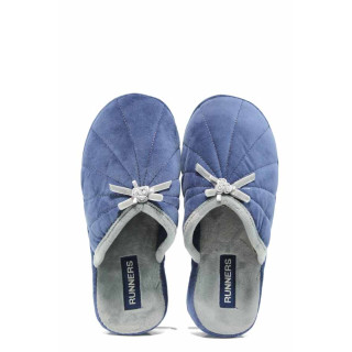 Сини анатомични дамски пантофки, текстилна материя - равни обувки за целогодишно ползване N 100011695