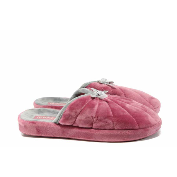 Розови анатомични дамски пантофки, текстилна материя - равни обувки за целогодишно ползване N 100011697