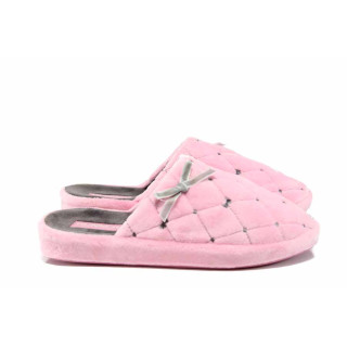 Розови анатомични дамски пантофки, текстилна материя - равни обувки за целогодишно ползване N 100011698