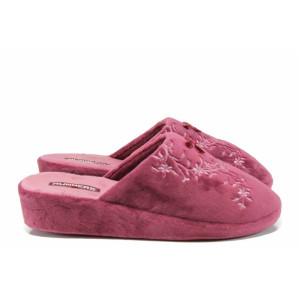 Винени анатомични дамски пантофки, текстилна материя - равни обувки за целогодишно ползване N 100011701