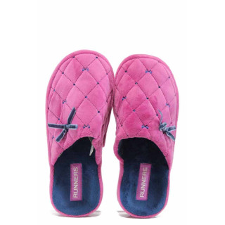 Розови анатомични дамски пантофки, текстилна материя - равни обувки за целогодишно ползване N 100011699