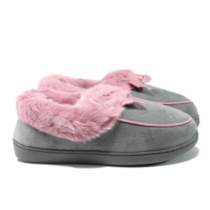 Розови анатомични дамски пантофки, текстилна материя - равни обувки за целогодишно ползване N 100011717