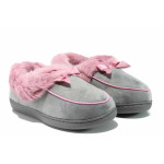 Розови анатомични дамски пантофки, текстилна материя - равни обувки за целогодишно ползване N 100011717
