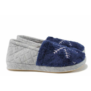 Сини анатомични дамски пантофки, текстилна материя - равни обувки за целогодишно ползване N 100011715