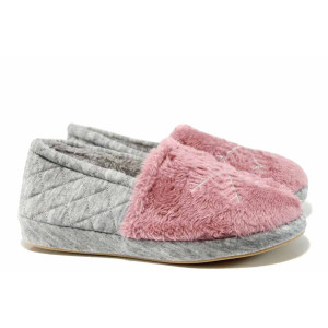 Розови анатомични дамски пантофки, текстилна материя - равни обувки за целогодишно ползване N 100011716