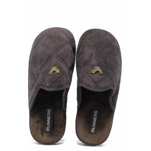 Кафяви анатомични мъжки чехли, текстилна материя - равни обувки за целогодишно ползване N 100011704