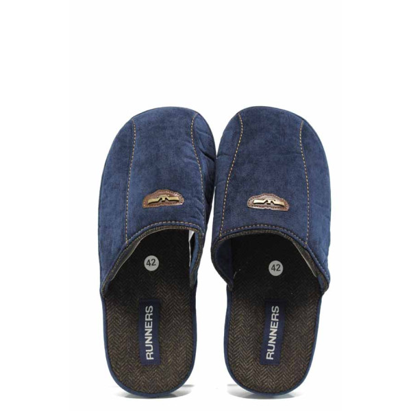 Сини анатомични мъжки чехли, текстилна материя - равни обувки за целогодишно ползване N 100011710