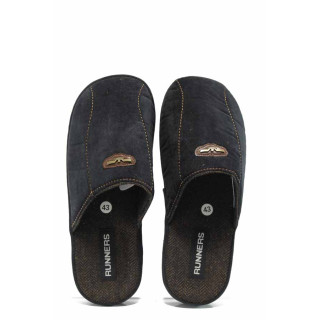 Черни анатомични мъжки чехли, текстилна материя - равни обувки за целогодишно ползване N 100011708