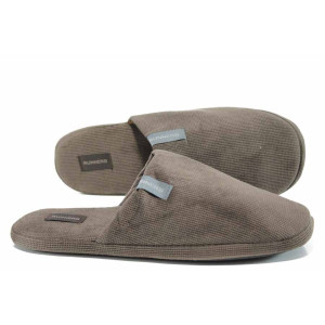 Кафяви анатомични мъжки чехли, текстилна материя - равни обувки за целогодишно ползване N 100011712