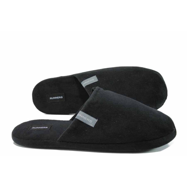 Черни анатомични мъжки чехли, текстилна материя - равни обувки за целогодишно ползване N 100011711