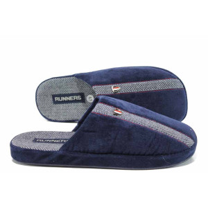 Сини анатомични мъжки чехли, текстилна материя - равни обувки за целогодишно ползване N 100011705