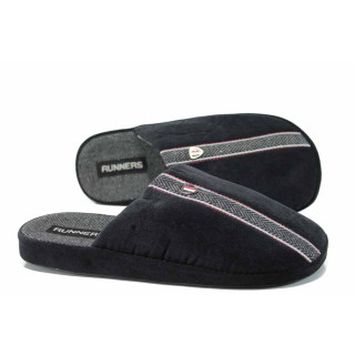 Черни анатомични мъжки чехли, текстилна материя - равни обувки за целогодишно ползване N 100011707