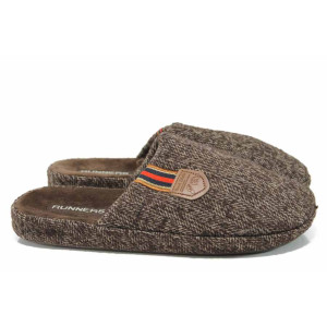 Кафяви анатомични мъжки чехли, текстилна материя - равни обувки за целогодишно ползване N 100011726