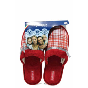 Червени анатомични дамски пантофки, текстилна материя - равни обувки за целогодишно ползване N 100011758