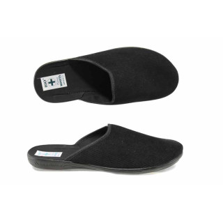 Черни анатомични мъжки чехли, текстилна материя - равни обувки за целогодишно ползване N 100011846
