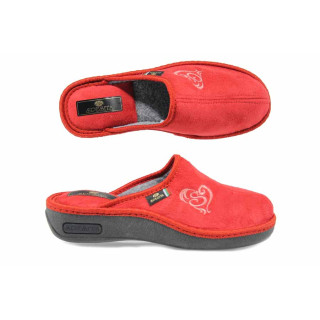 Червени анатомични дамски пантофки, текстилна материя - равни обувки за целогодишно ползване N 100011863