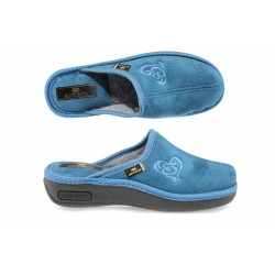 Светлосини анатомични дамски пантофки, текстилна материя - равни обувки за целогодишно ползване N 100011864