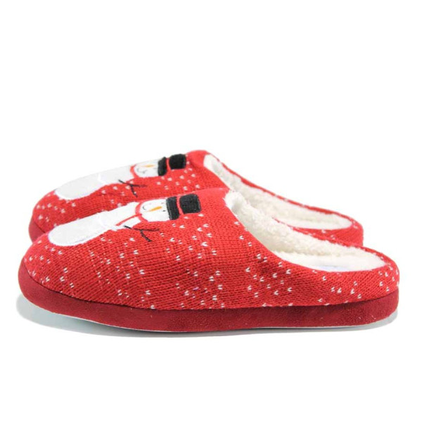 Червени анатомични дамски пантофки, текстилна материя - равни обувки за целогодишно ползване N 100011992