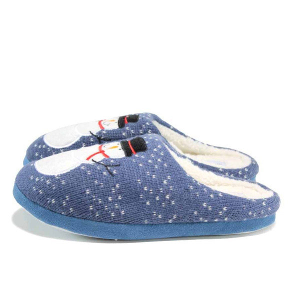 Сини анатомични дамски пантофки, текстилна материя - равни обувки за целогодишно ползване N 100011993