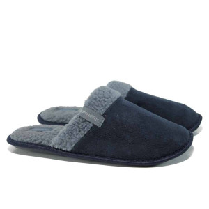 Сини анатомични мъжки чехли, текстилна материя - равни обувки за целогодишно ползване N 100011994