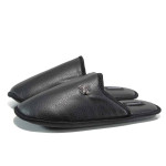 Черни анатомични мъжки чехли, здрава еко-кожа - равни обувки за целогодишно ползване N 100011998