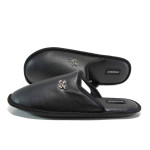 Черни анатомични мъжки чехли, здрава еко-кожа - равни обувки за целогодишно ползване N 100011998