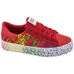 Червени дамски маратонки, еко-кожа и текстилна материя - спортни кецове за пролетта и лятото N 100010295