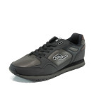 Черни мъжки маратонки, здрава еко-кожа - спортни обувки за пролетта и есента N 10009867