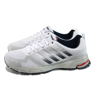 Бели мъжки маратонки, текстилна материя - спортни обувки за пролетта и лятото N 100010053