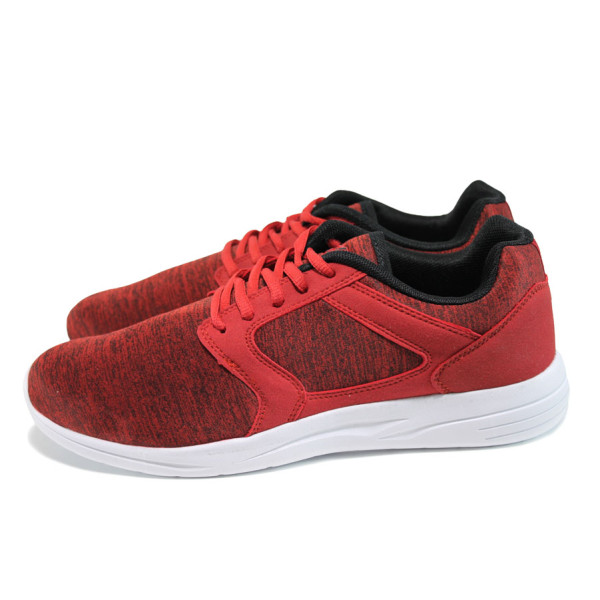 Червени мъжки маратонки, текстилна материя - спортни обувки за пролетта и лятото N 100010062