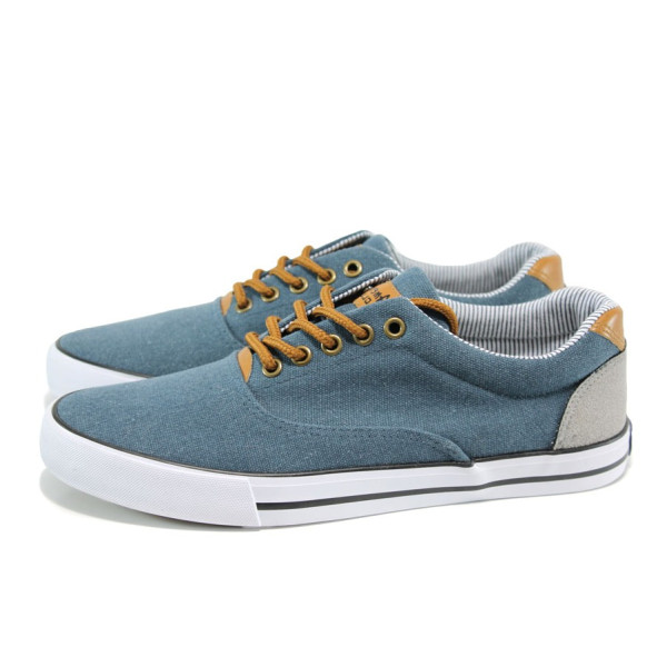 Сини мъжки спортни обувки, текстилна материя - всекидневни обувки за пролетта и лятото N 100010632