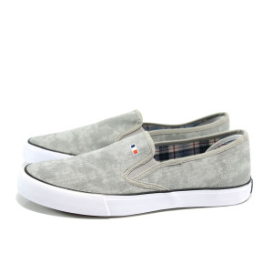 Светлосиви мъжки спортни обувки, текстилна материя - всекидневни обувки за пролетта и лятото N 100010635