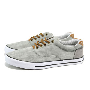 Светлосиви мъжки спортни обувки, текстилна материя - всекидневни обувки за пролетта и лятото N 100010633