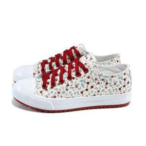 Червени дамски маратонки, текстилна материя - спортни кецове за пролетта и лятото N 100010689