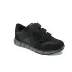 Черни дамски маратонки, еко-кожа и текстилна материя - всекидневни обувки за пролетта и лятото N 100010848