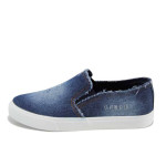 Сини дамски обувки с равна подметка, текстилна материя - всекидневни обувки за пролетта и лятото N 100011203