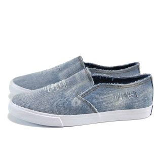 Сини дамски обувки с равна подметка, текстилна материя - всекидневни обувки за пролетта и лятото N 100011206